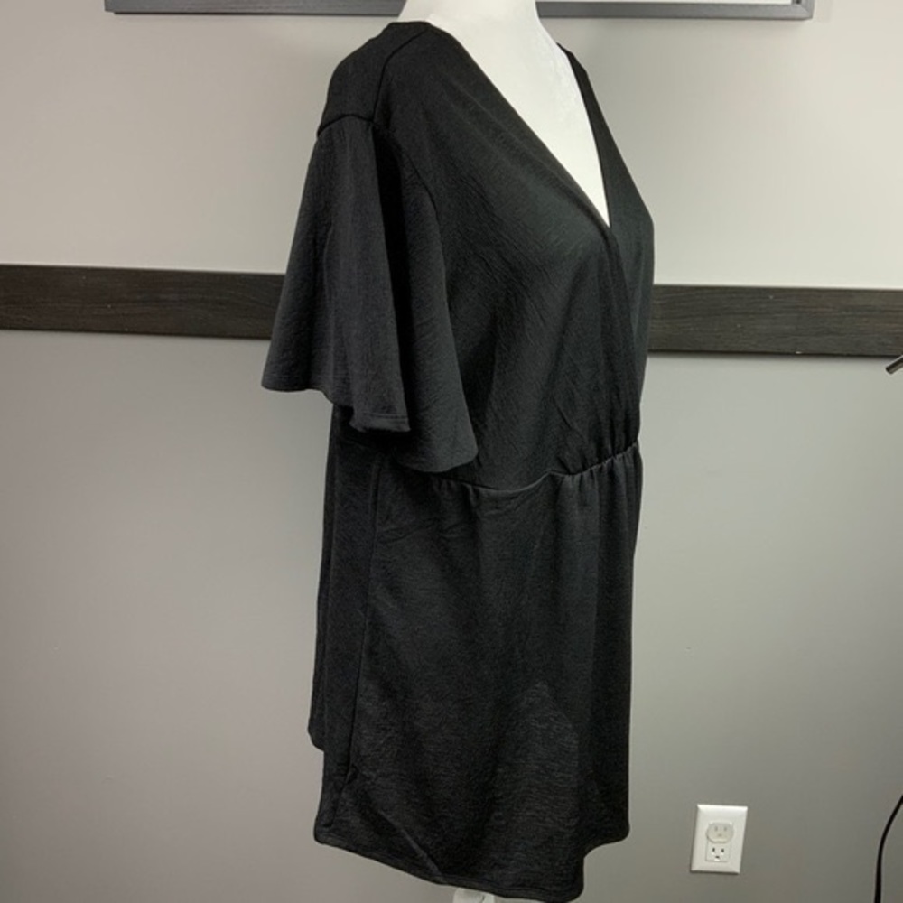 LOANNA woman’s blouse black short circular cap sleeve surplice neck plus size 2X - Picture 5 of 13